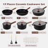 Aoibox 17-Piece Ceramic Non-Stick Cookware Set with Removable Handles, Oven Safe, Stackable Pots and Pans, PFOA/PFOS Free, Healthy Kitchen Cooking Set - 2 of 4