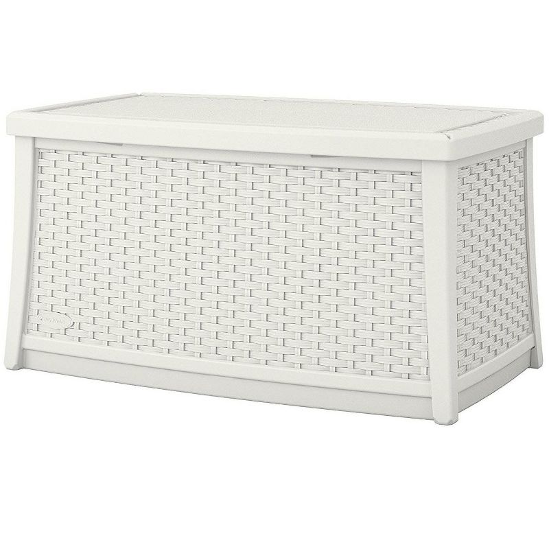 Suncast Elements 30 Gallon Outdoor Deck Patio Resin Wicker Coffee Table, White, 5 of 6