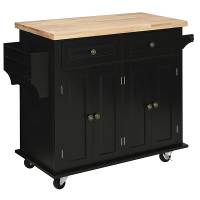 Homcom Kitchen Island On Wheels, Rolling Cart With Rubber Wood Top ...