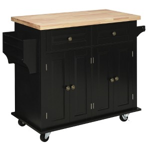 HOMCOM Kitchen Island on Wheels, Rolling Cart with Rubberwood Top, Spice Rack, Towel Rack and Drawers for Dining Room - 1 of 4