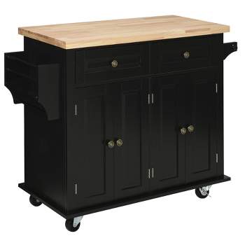 HOMCOM Kitchen Island on Wheels, Rolling Cart with Rubberwood Top, Spice Rack, Towel Rack and Drawers for Dining Room