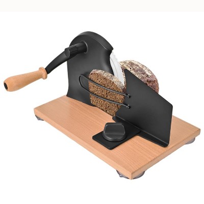 TROPOW Collapsible Manual Bread Slicer with Hand Crank, Foldable Wooden Board&Steel Fence, Adjustable Thickness Bread Cutter for Even Slices