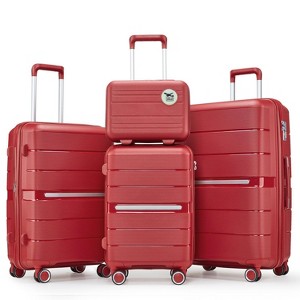 NAYSAYE Luggage Sets 4 Piece 14 20 24 28 Expandable Lightweight PP Suitcase with Four Double Silent Spinner Wheels TSA Lock, Red, 18.3"*10.8"*29" - 1 of 4