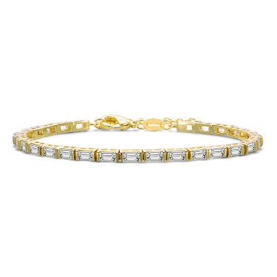 Guili Sterling Silver 14K Gold Plated Baguette Cubic Zirconia Tennis Bracelet – A Luxurious and Timeless Piece for Effortless Glamour and Elegance