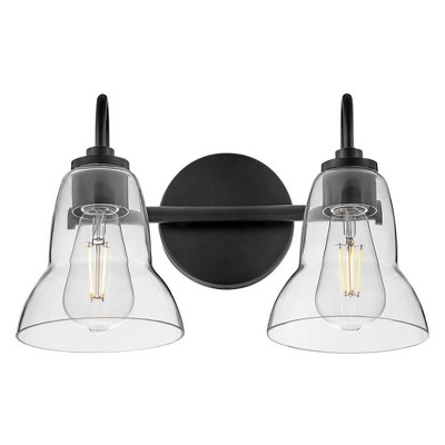 Black Steel Dual Light Vanity with Clear Glass Shades