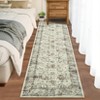 2 x 6 ft Polyester Imitation  Beige Blue Rectangular Hallway Bathroom Entryway Kitchen Office Foldable Flower Printed  Washable Area R - 3 of 4