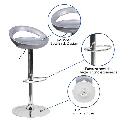 Sleek Silver Swivel Adjustable Height Backless Barstool