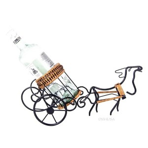 Wine Holder 16.54" – Moose-Drawn Sleigh Ride – Handcrafted Metal and Rattan By Old Modern Handicrafts - 1 of 4