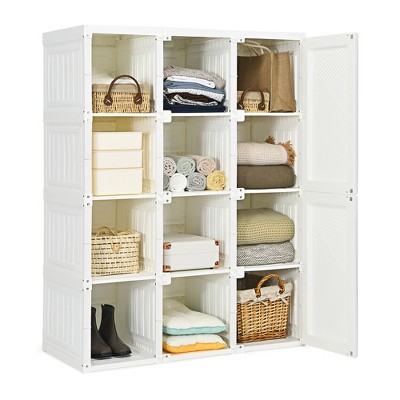 12 Cube Kids Wardrobe Closet with Hanging Section and Doors-White | Costway