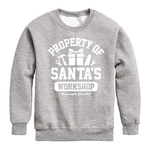 Boys' - Instant Message - Property Of Santas Workshop Christmas Graphic Long Sleeve Fleece Sweatshirt - 1 of 4