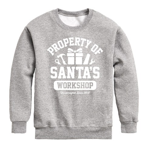 Boys' - Instant Message - Property Of Santas Workshop Christmas Graphic Long Sleeve Fleece Sweatshirt - image 1 of 4