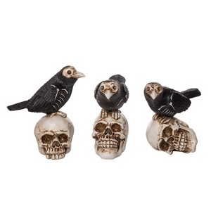 Transpac Resin Crows On Skull Figurine Set of 3 Halloween Home Decorations - 1 of 1