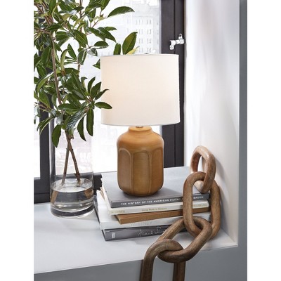 Ochre Ceramic Table Lamp with White Drum Shade