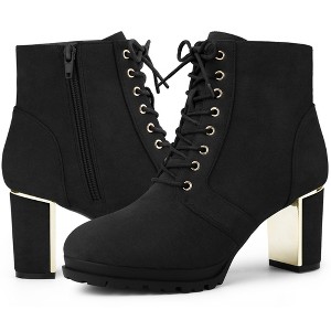 BLISSFUL STEP Women's Round Toe Lace Up Chunky Heel Combat Boots - 1 of 4