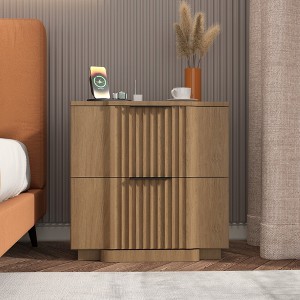 Brafab Fluted Nightstand with 20W Fast Charging Station,Bedside Tables with 2 Storage Drawers & Curved Base, Large End Tables for Bedroom,Bronze - 1 of 4