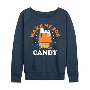 Women's - Peanuts - Wake Me For Candy Lightweight French Terry Wide Neck Long Sleeve Shirt - 1 of 4