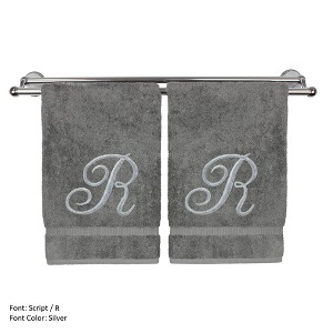 BC BARE COTTON Monogrammed Washcloth Towel, Personalized Gift, 13x13 Inches - Set of 2 - Gray - Silver Script - 1 of 1