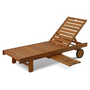 HOMLUX Patio Lounge Chair Chaise Recliner Adjustable Backrest with Side Tray & Wheels - 1 of 4