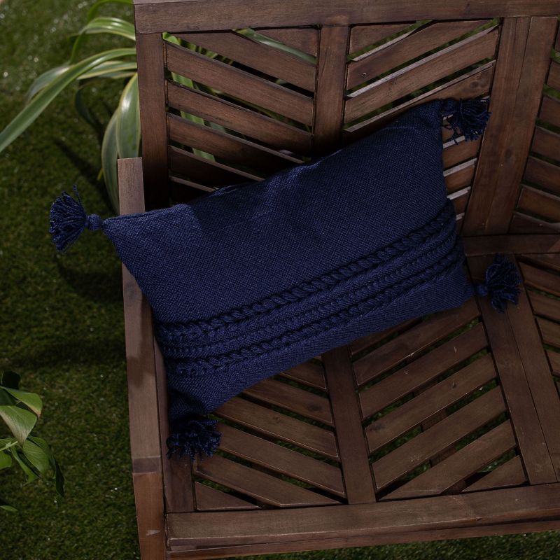 Navy Braided Stripes 14X22 Hand Woven Filled Outdoor Pillow - Foreside Home & Garden, 3 of 7
