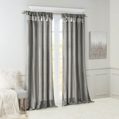 PAGED 120"x50" Faux Silk Blackout Curtains for Bedroom,Window Curtain Panel with Twist Tab Top,Lined,Curtain for Living Room,Machine Washable,Charcoal