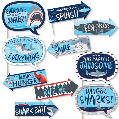 Big Dot of Happiness Funny Shark Zone - Jawsome Shark Viewing Week Party or Birthday Party Photo Booth Props Kit - 10 Piece