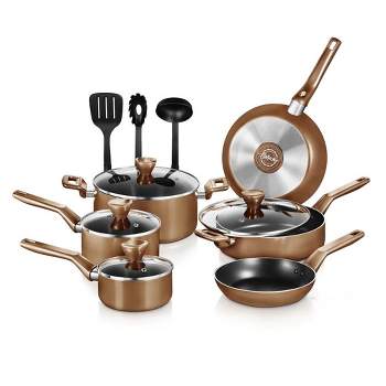 Hastings Home Nonstick, Dishwasher Safe, Oven Safe Cookware Set With  Tempered Glass Lid - Copper, 8 Pieces : Target