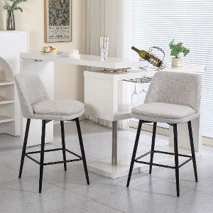 Kumasinova 26" Counter Height Bar Stools Set of 2, Mid-Century Modern 360° Swivel Bar Stools, Upholstered Counter Stools with Metal Legs & Footrest - 1 of 4
