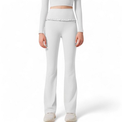 Anna-Kaci Active Women's High-Waisted Flare Pants with Ruffle Waistband