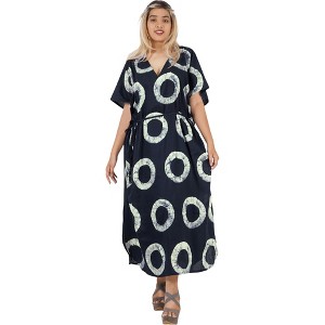 LEELA Women's Summer Maxi Nightdress Cover Up Gown Caftan Loungewear Dashiki House Dresses for Women 3X-4X Blue, Polka Dots - 1 of 4