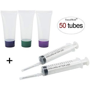 TravelWell 25ml Clear Plastic Empty Bottles with Screw Cap BPA-free Set of 50 With Injector Syringes - 1 of 4
