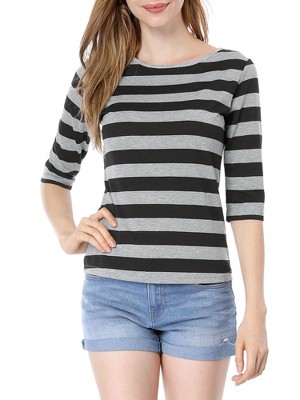 INSPIRE CHIC Women's Elbow Sleeves Boat Slim Fit Casual Stripe Animal Print Multi Floral Pattern T-Shirt