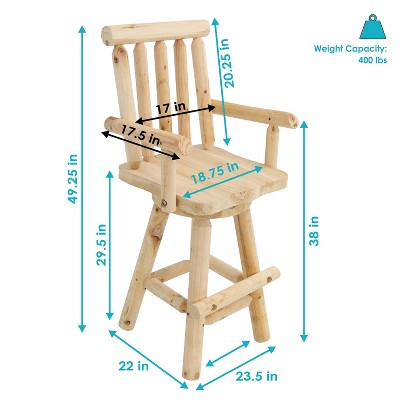 Natural Fir Wood Rustic Swivel Bar Stool with Armrests