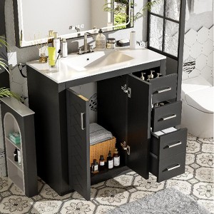Bathroom vanity set with ceramic sink, solid wood frame bathroom storage cabinet, freestanding vanity set with 3 drawers and soft-close doors - 1 of 4