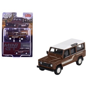 1985 Land Rover Defender 110 County Station Wagon Russet Brown with White Top Limited Edition 1/64 Diecast Model Car by Mini GT - 1 of 4