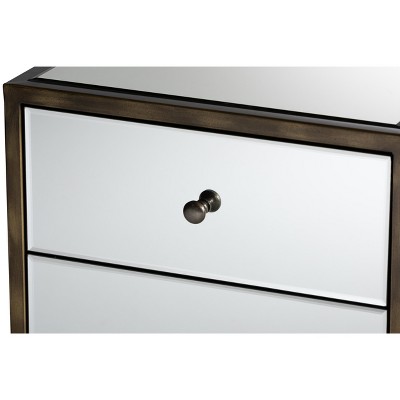 Nouria Antique Brass Trim Mirrored 3-Drawer Nightstand - Silver