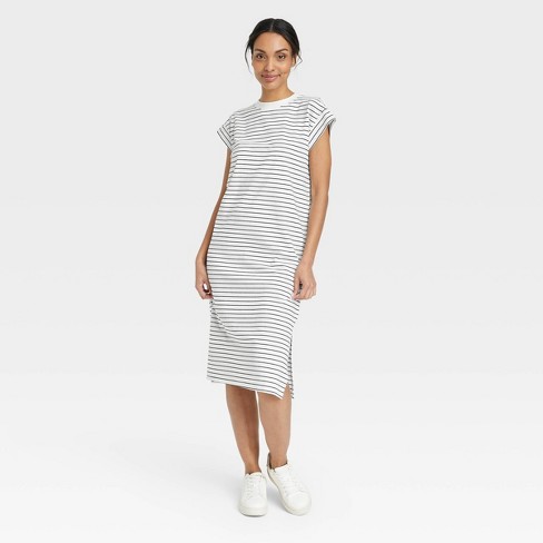 Women's Short Sleeve Midi Shirtdress - A New Day™ Cream/black Striped M ...