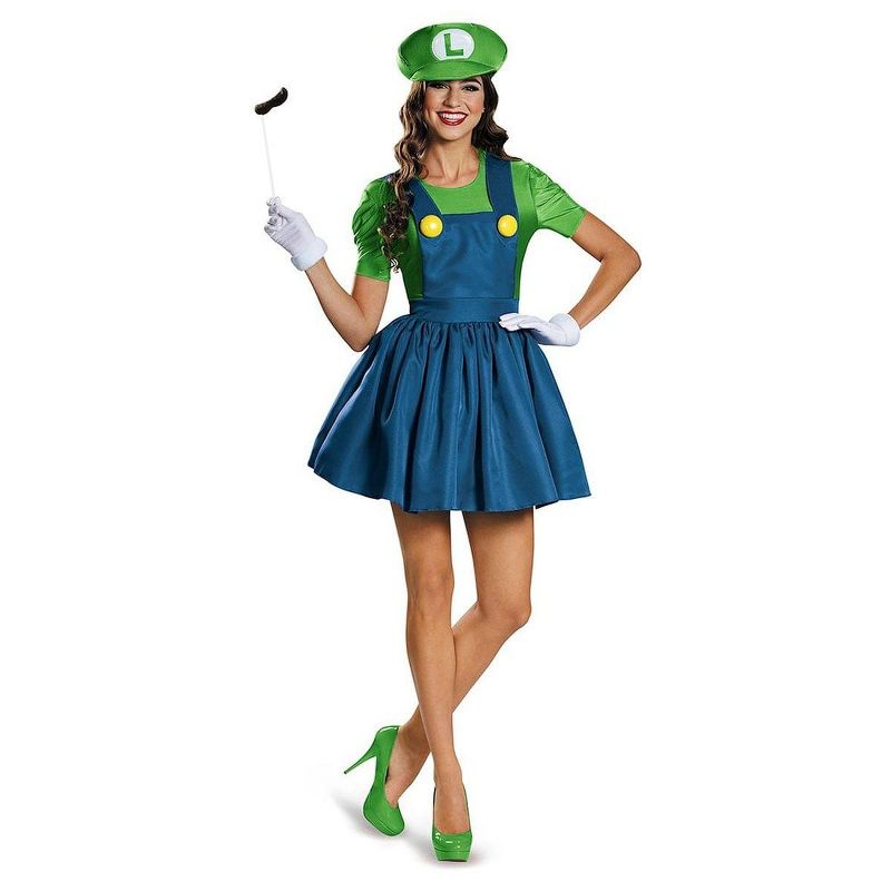 Nintendo Super Mario Bros Women's Luigi Costume Dress, 1 of 2