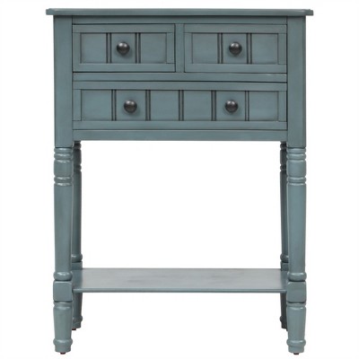 OUTSUPPLY Slim Console Table with 3 Drawers & Shelf, Solid Wood Sofa Table for Narrow Spaces, Easy Assembly, Living Room & Entryway