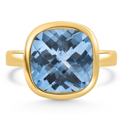 Pompeii3 Cushion Blue Topaz Alexa Bezel Ring 14k Yellow Gold