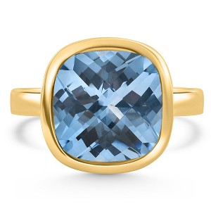 Pompeii3 Cushion Blue Topaz Alexa Bezel Ring 14k Yellow Gold - 1 of 4
