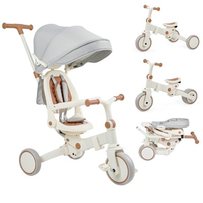 Foldable Baby Tricycle with 7 in 1, Tricycle Stroller with Adjustable Removable Canopy
