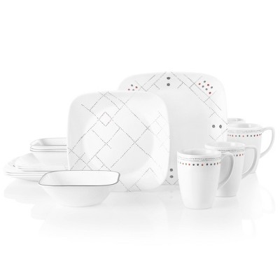  Corelle Studio 16pc Glass Square Raya Dinnerware Set 