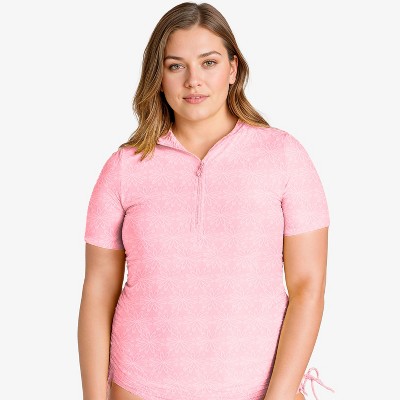 Calypsa Women's Plus Size Half-Zip Short Sleeve Rashguard UPF 50+ Adele Swim Top