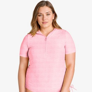 Calypsa Women's Plus Size Half-Zip Short Sleeve Rashguard UPF 50+ Adele Swim Top - 1 of 4