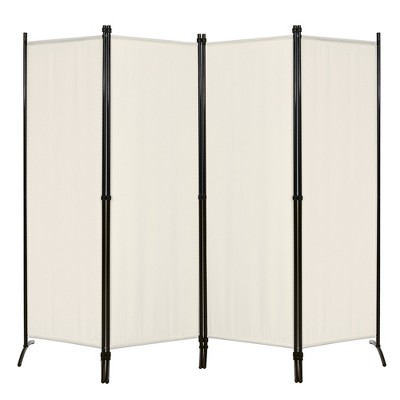 Tangkula 5.6Ft Tall Folding Room Divider Freestanding 4-Panel Privacy Screen w/Iron Frame Black/Coffee/White