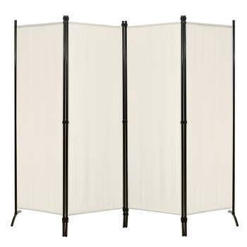 Tangkula 5.6Ft Tall Folding Room Divider Freestanding 4-Panel Privacy Screen w/Iron Frame Black/Coffee/White