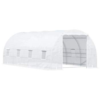 Outsunny 20' x 10' x 7' Walk-In Tunnel Greenhouse Garden Warm House Large Hot House Kit with 8 Roll-up Windows & Roll Up Door, Steel Frame