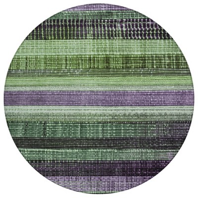 HomeRoots 8' Purple And Green Round Striped Washable Indoor Outdoor Area Rug