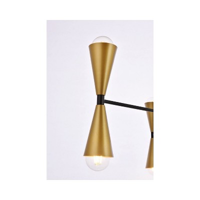 Modern Black and Brass Adjustable Iron Six-Light Pendant