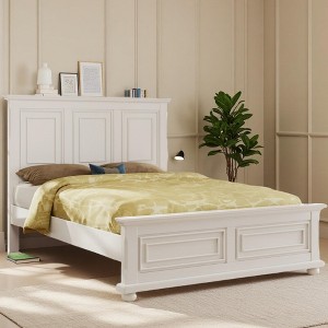 Merax Traditional Town and Country Style Pinewood Queen Bed with Decorative Fretwork and Grooved Panels - 1 of 4